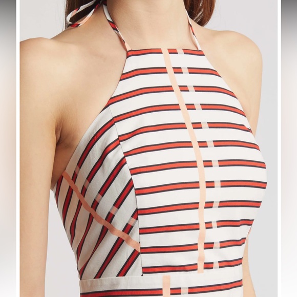 DU PARADIS St. Tropez Stripe Halter Neck Midi Dress in Coral Reef Stripe - Picture 6 of 16
